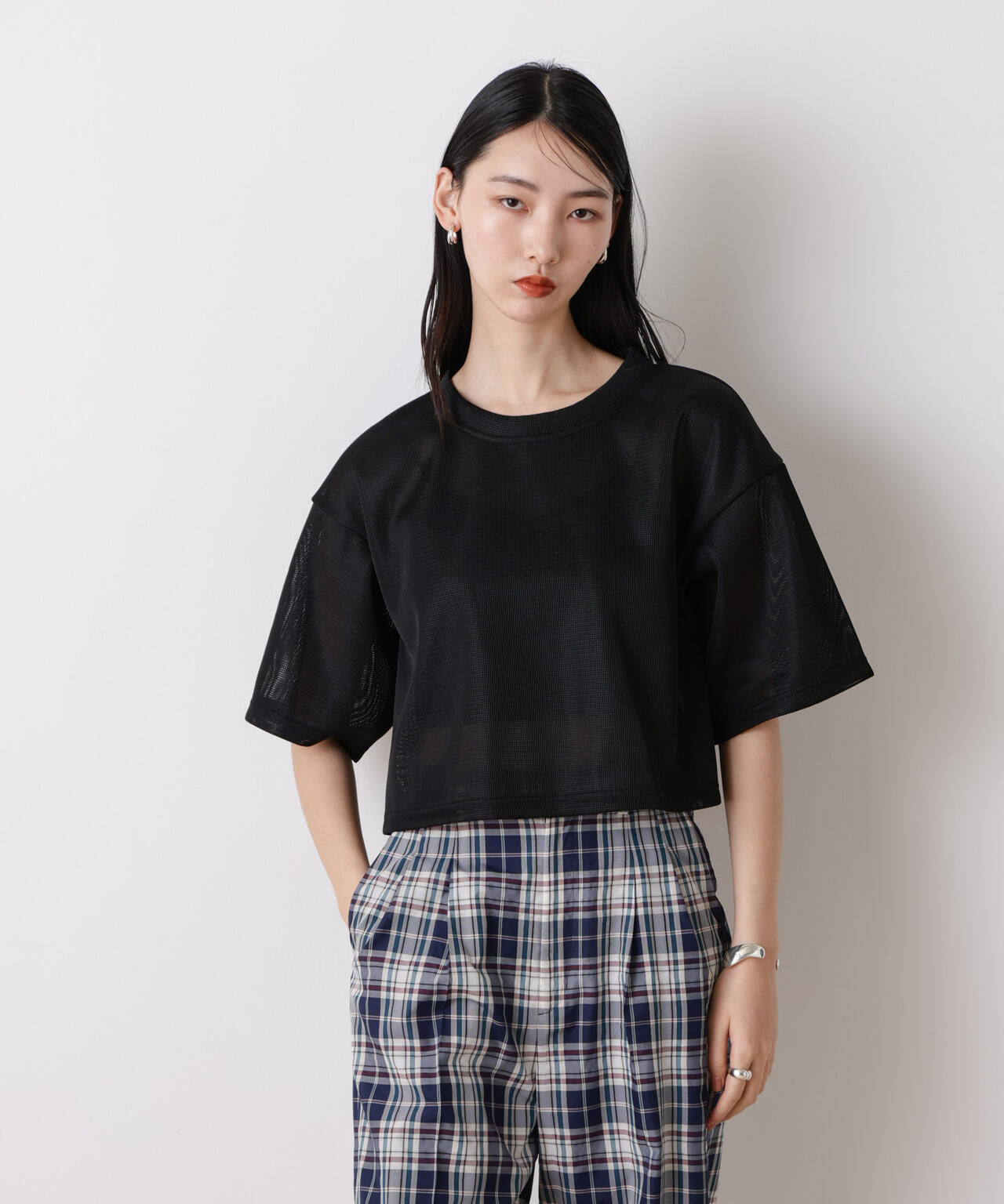「STEVELOUR」シアーメッシュショートトップス(セットアップ可)