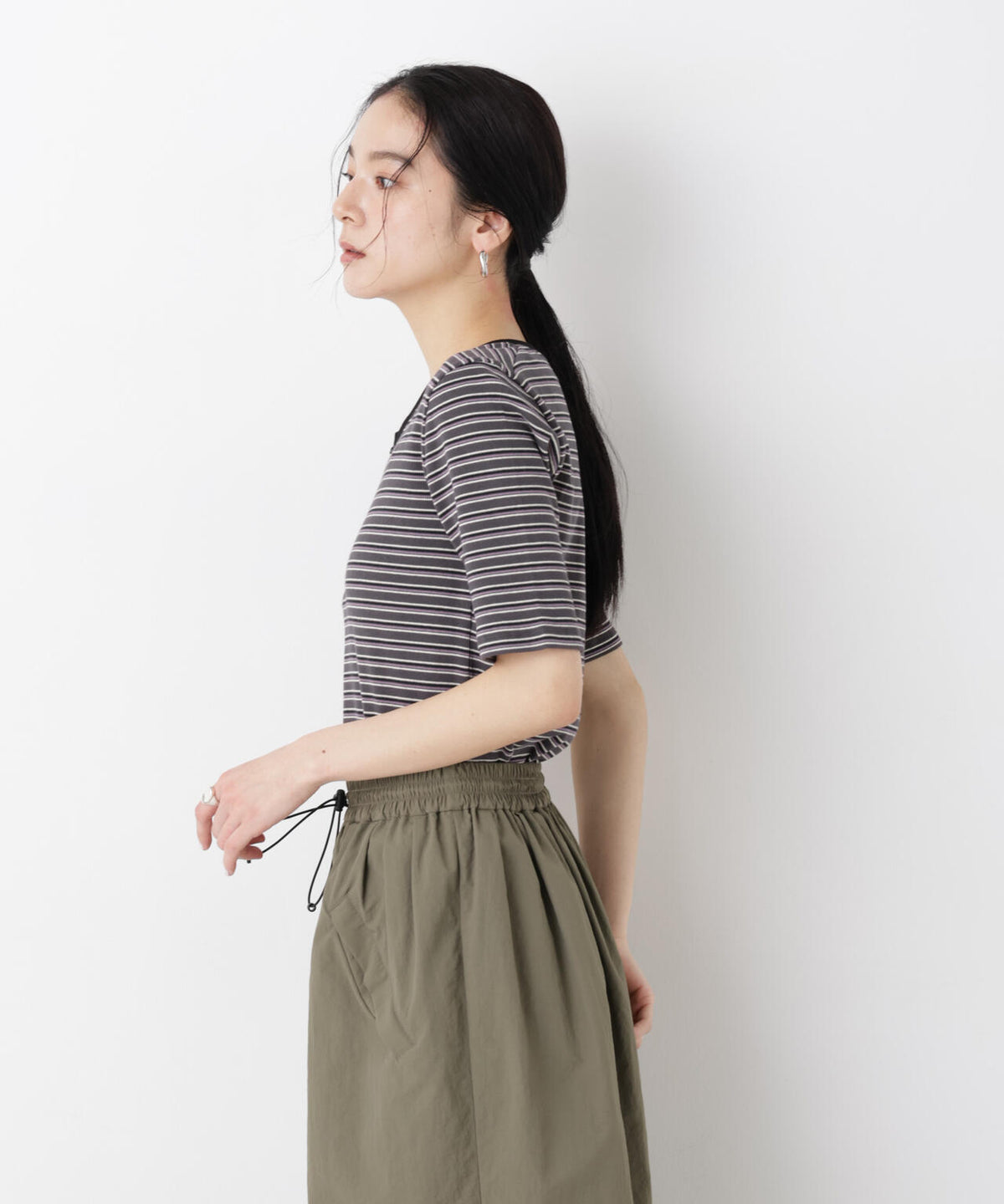 ボーダーテレコヘンリーネックTシャツ
