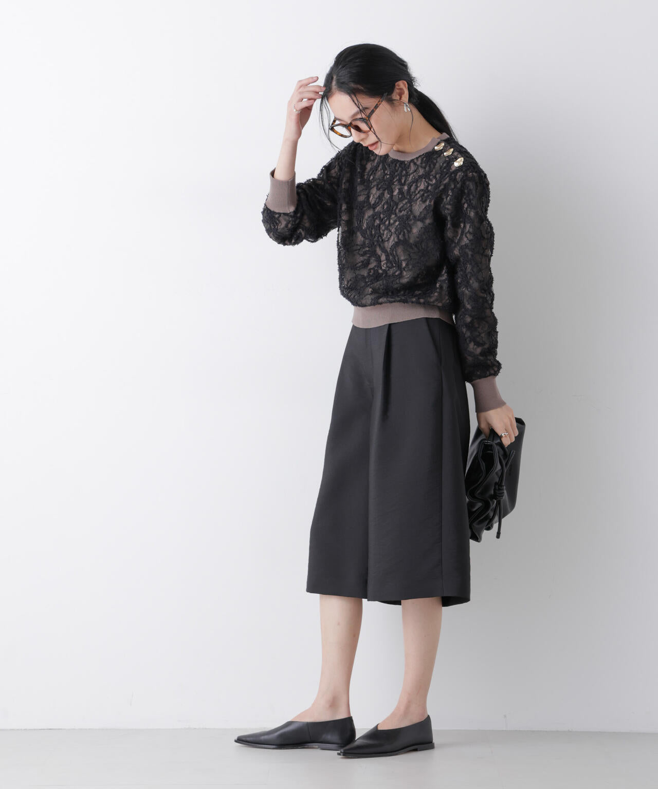 エアリーツイルボリュームキュロットパンツ