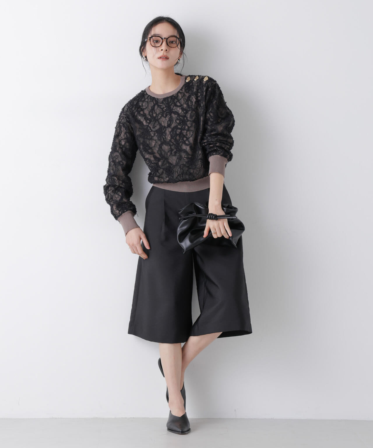 エアリーツイルボリュームキュロットパンツ