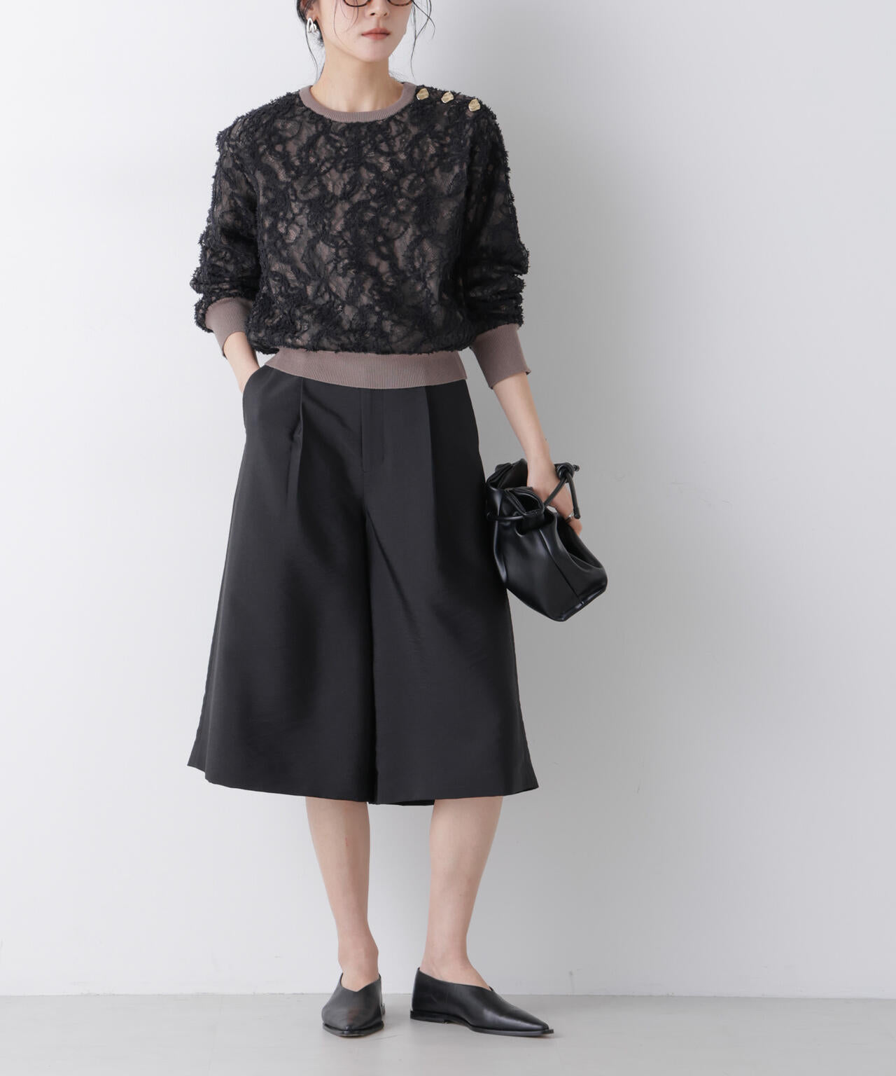 エアリーツイルボリュームキュロットパンツ