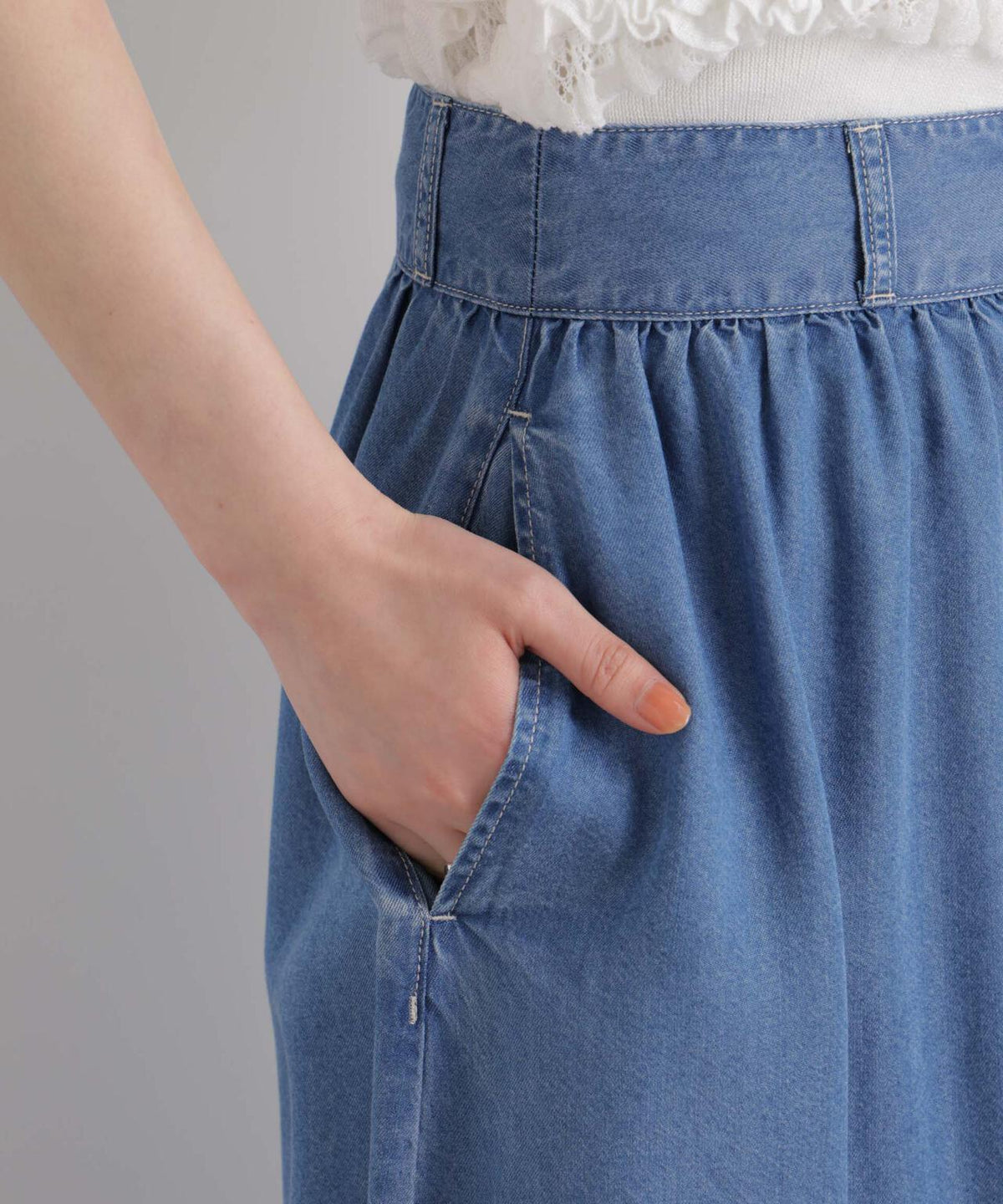 テンセルデニムギャザーワイドパンツ(セットアップ可)