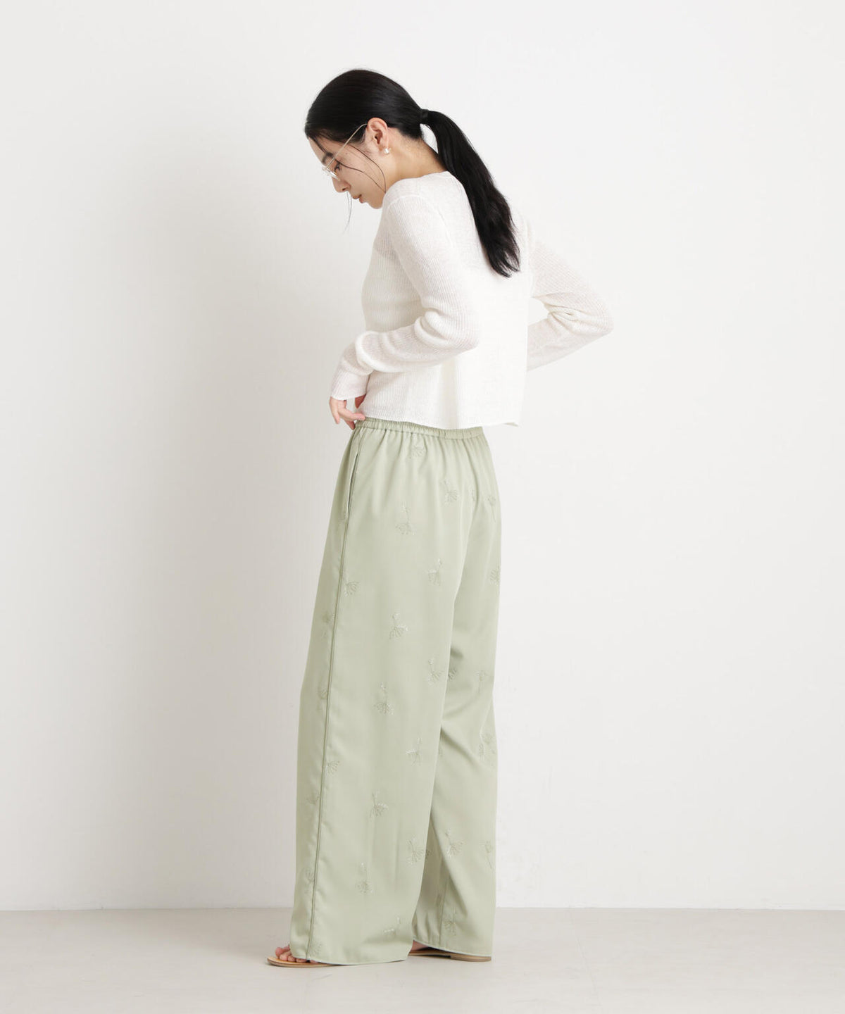 刺繍ツイルイージーワイドパンツ(セットアップ可)