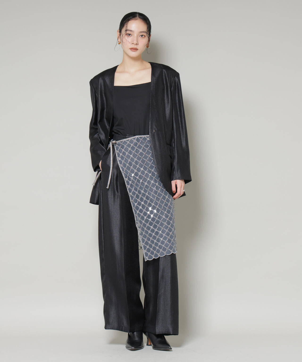 スパンコールビーズ刺繍ラップスカート