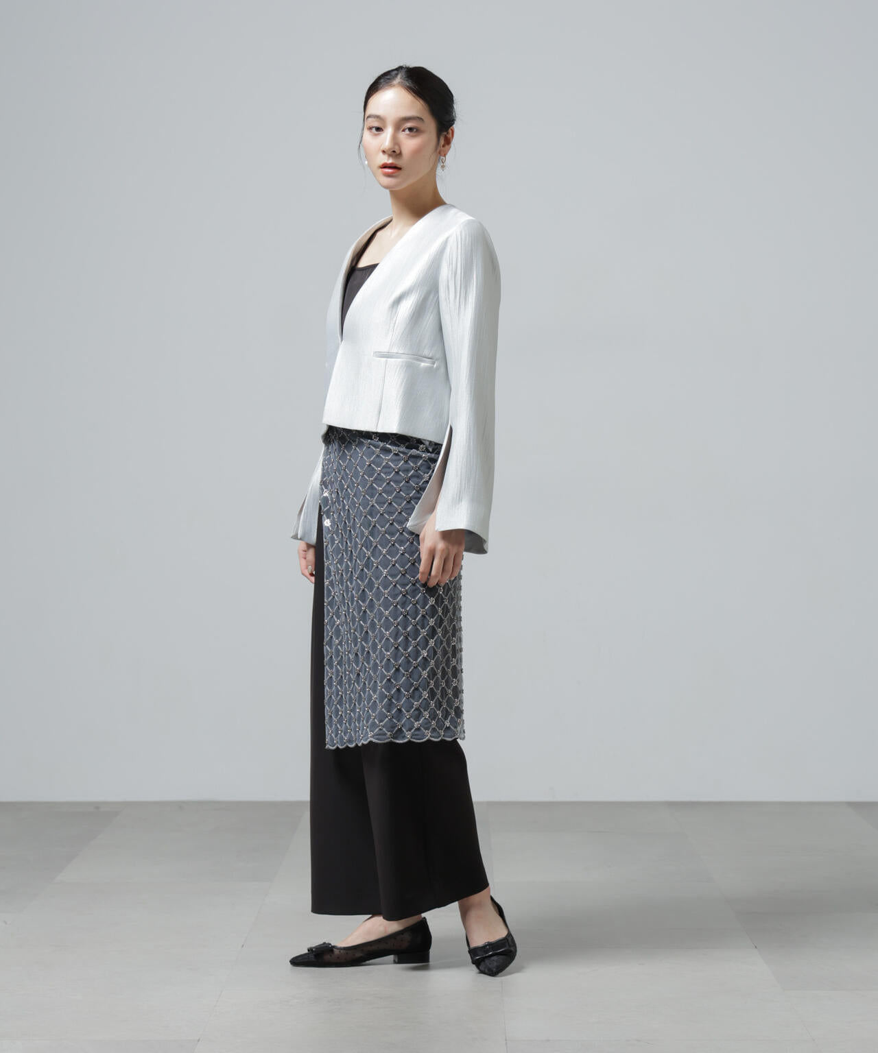 スパンコールビーズ刺繍ラップスカート