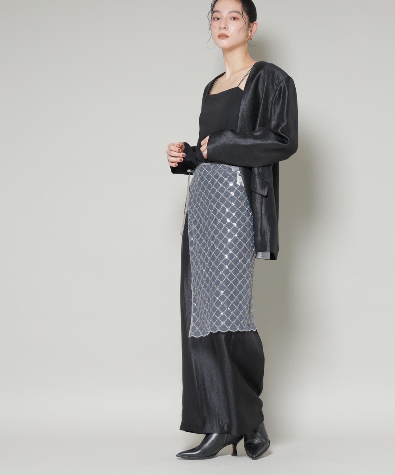 スパンコールビーズ刺繍ラップスカート