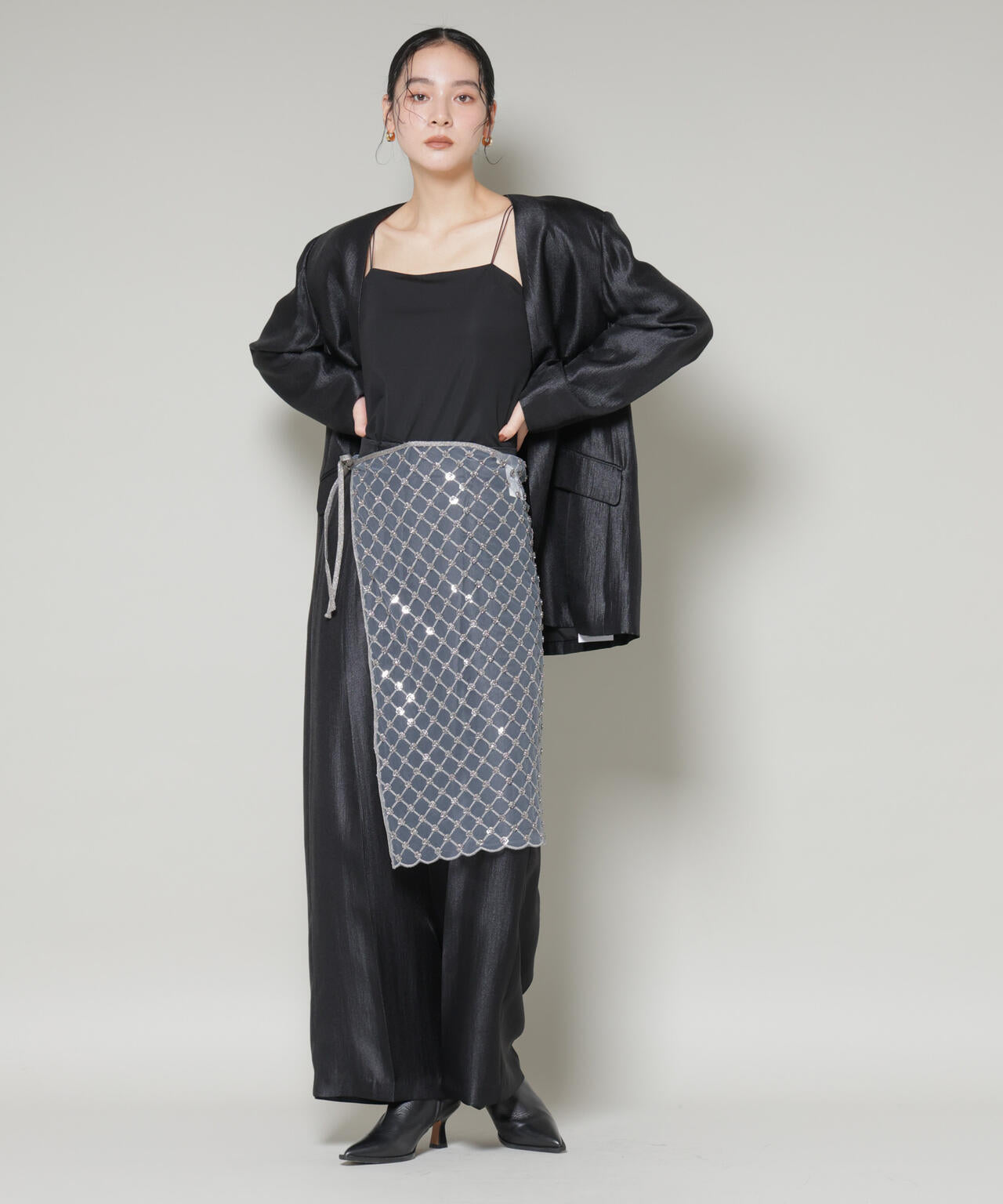 スパンコールビーズ刺繍ラップスカート