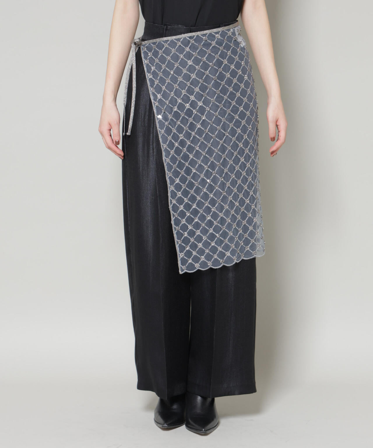 スパンコールビーズ刺繍ラップスカート