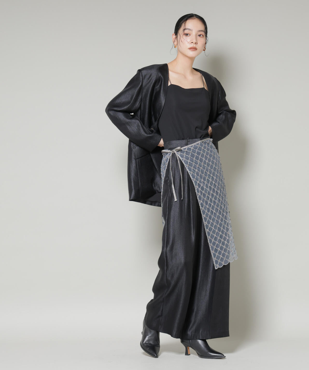 スパンコールビーズ刺繍ラップスカート