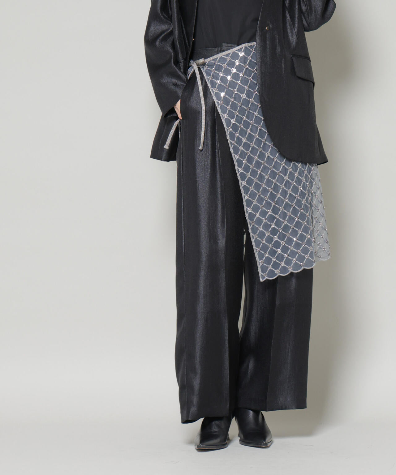 スパンコールビーズ刺繍ラップスカート