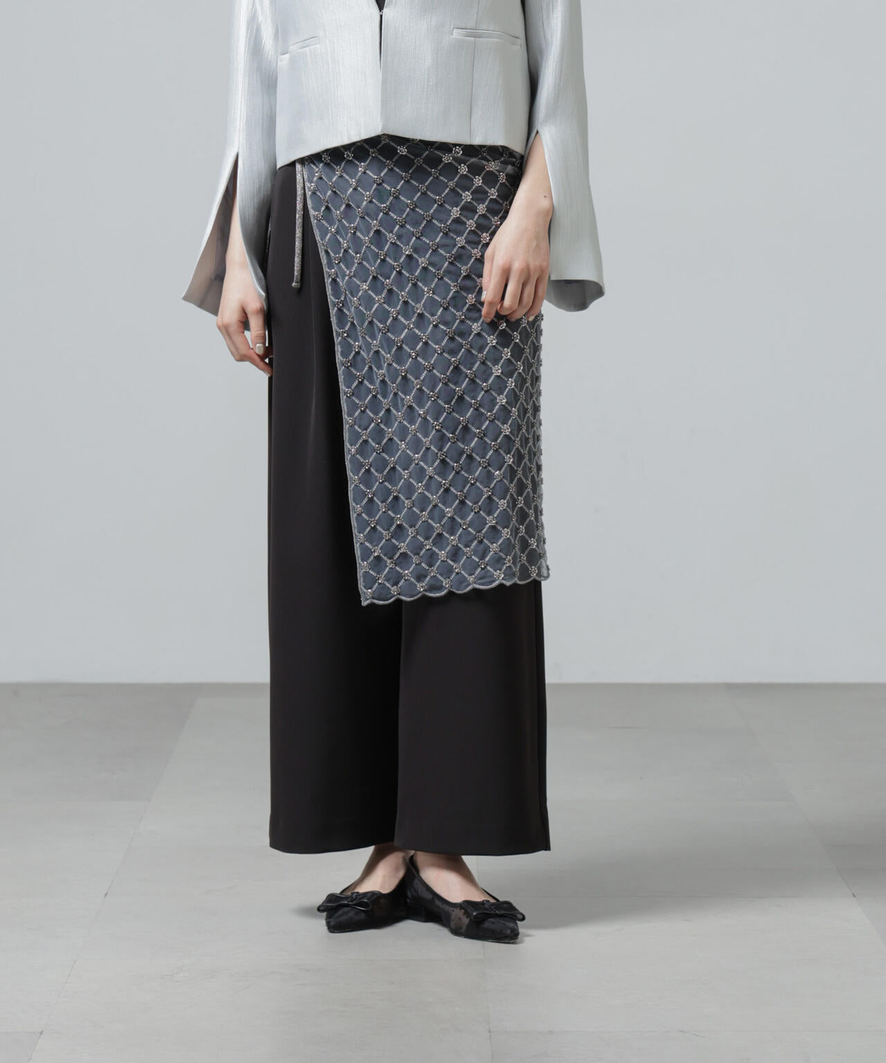 スパンコールビーズ刺繍ラップスカート