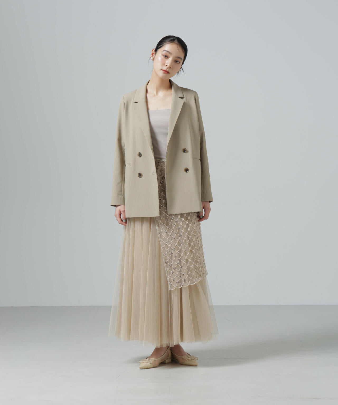 スパンコールビーズ刺繍ラップスカート