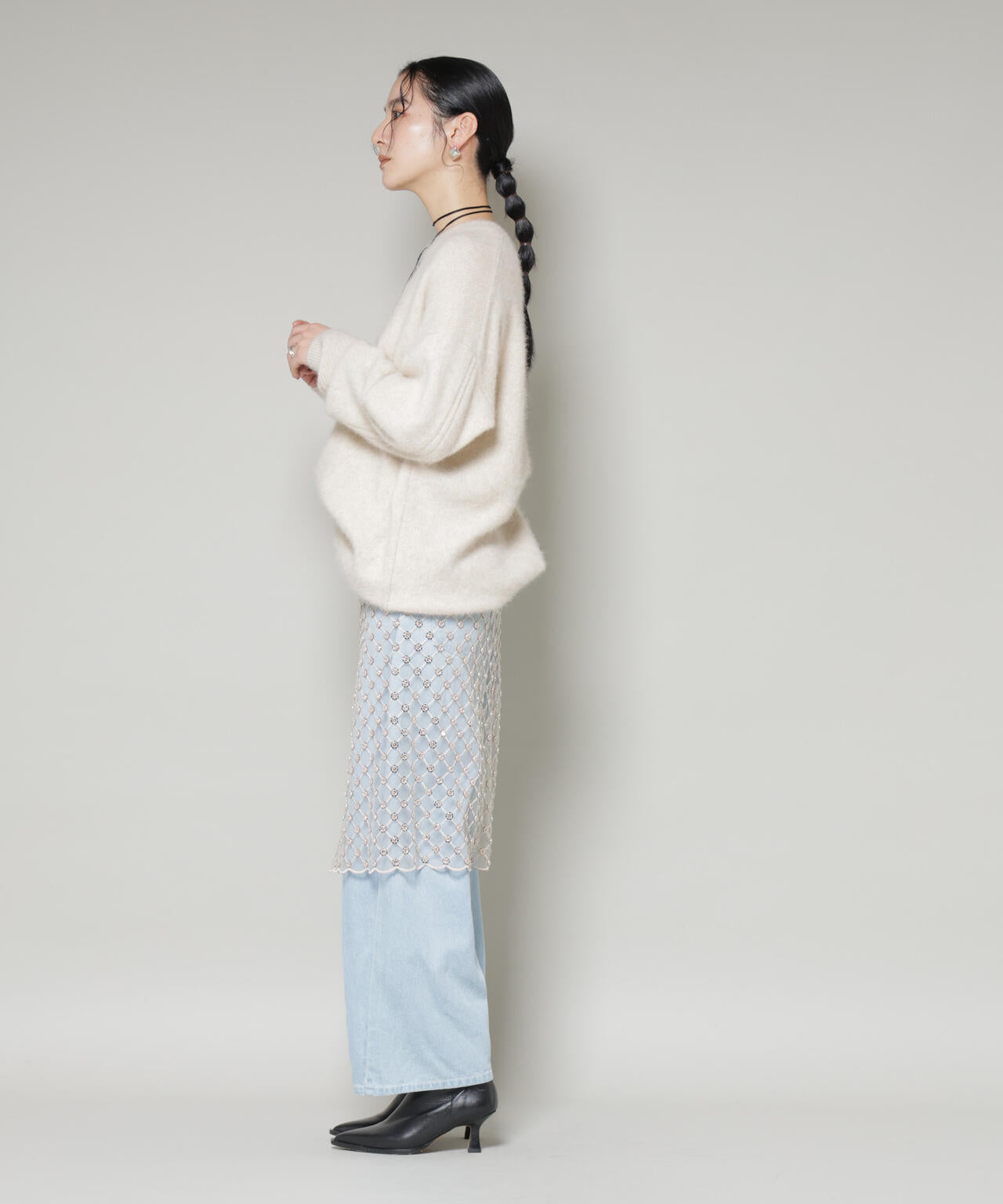 スパンコールビーズ刺繍ラップスカート