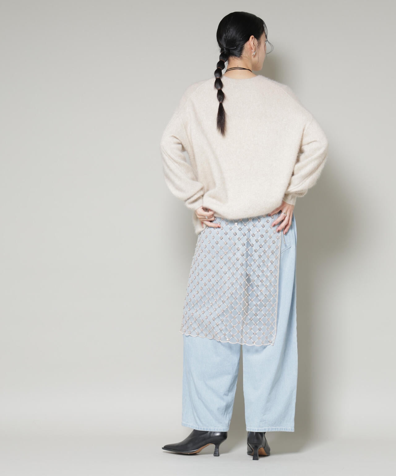 スパンコールビーズ刺繍ラップスカート