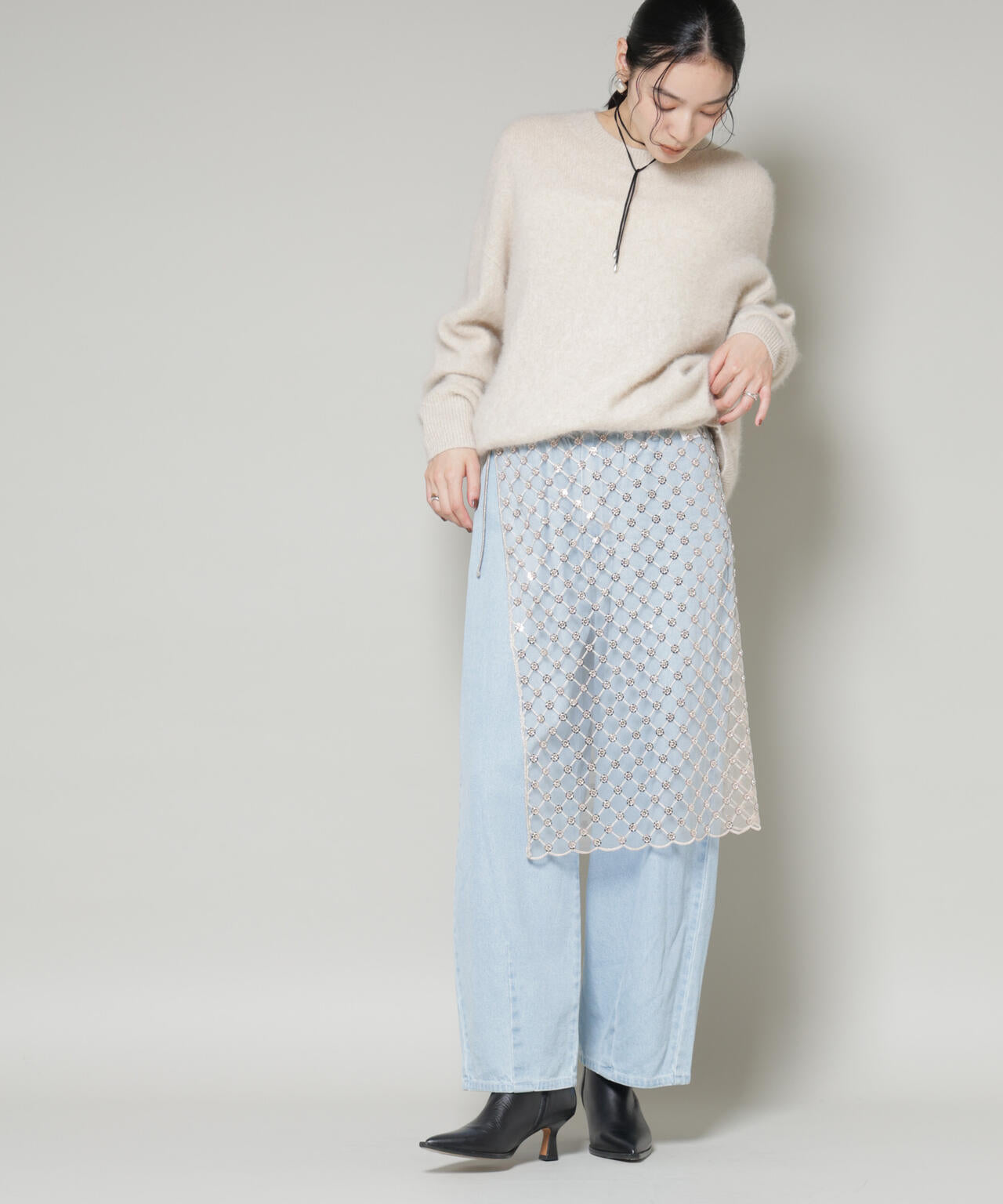 スパンコールビーズ刺繍ラップスカート