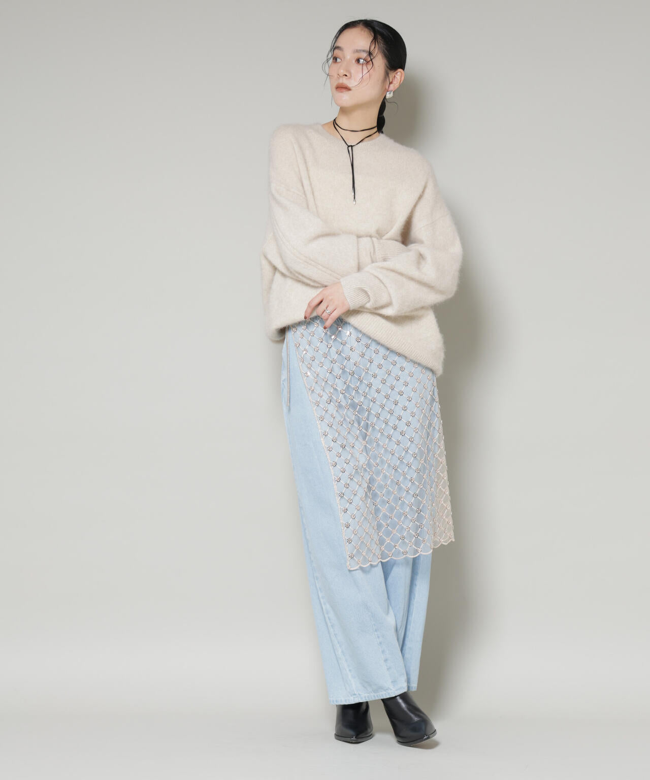 スパンコールビーズ刺繍ラップスカート