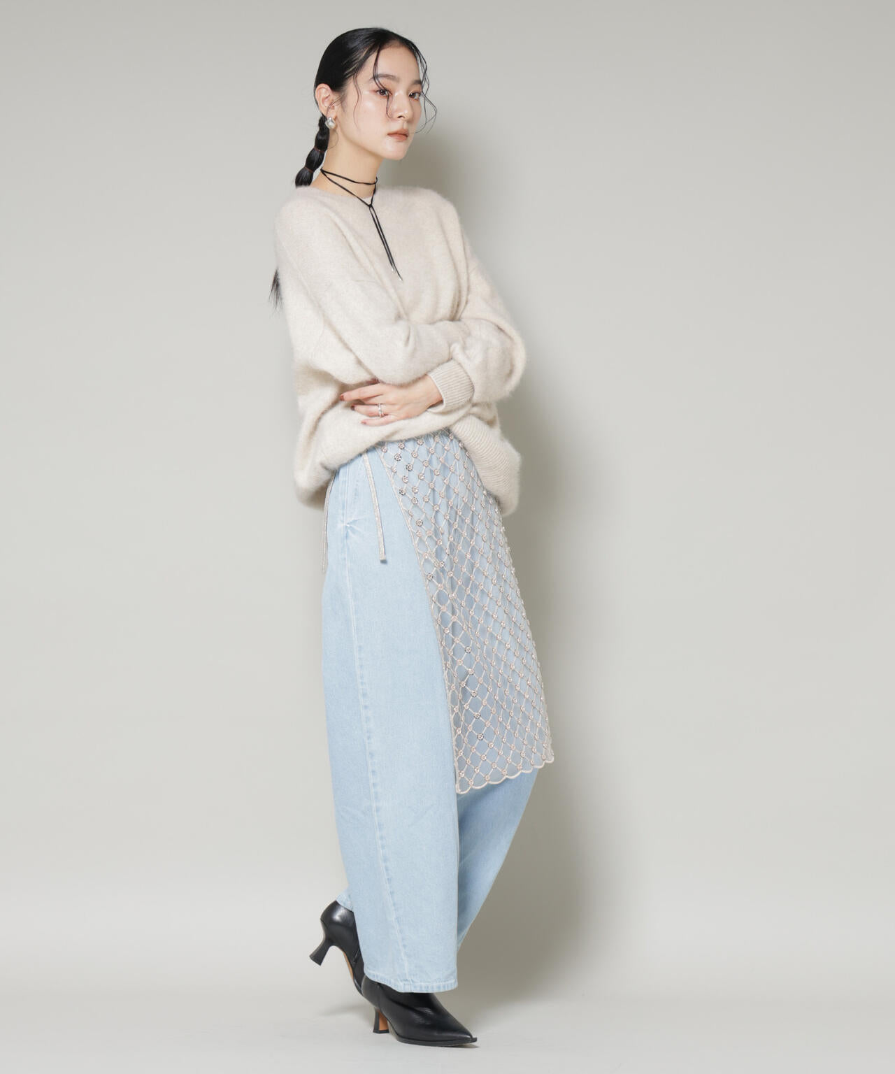 スパンコールビーズ刺繍ラップスカート