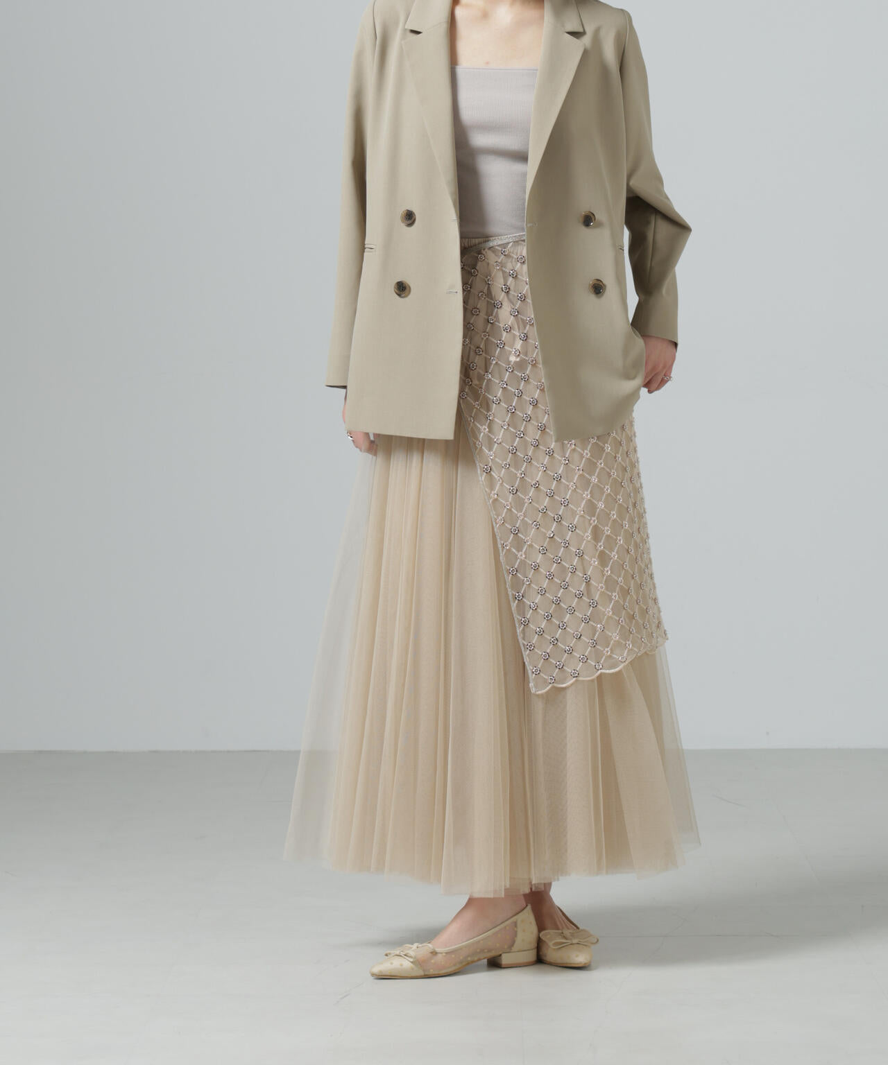 スパンコールビーズ刺繍ラップスカート