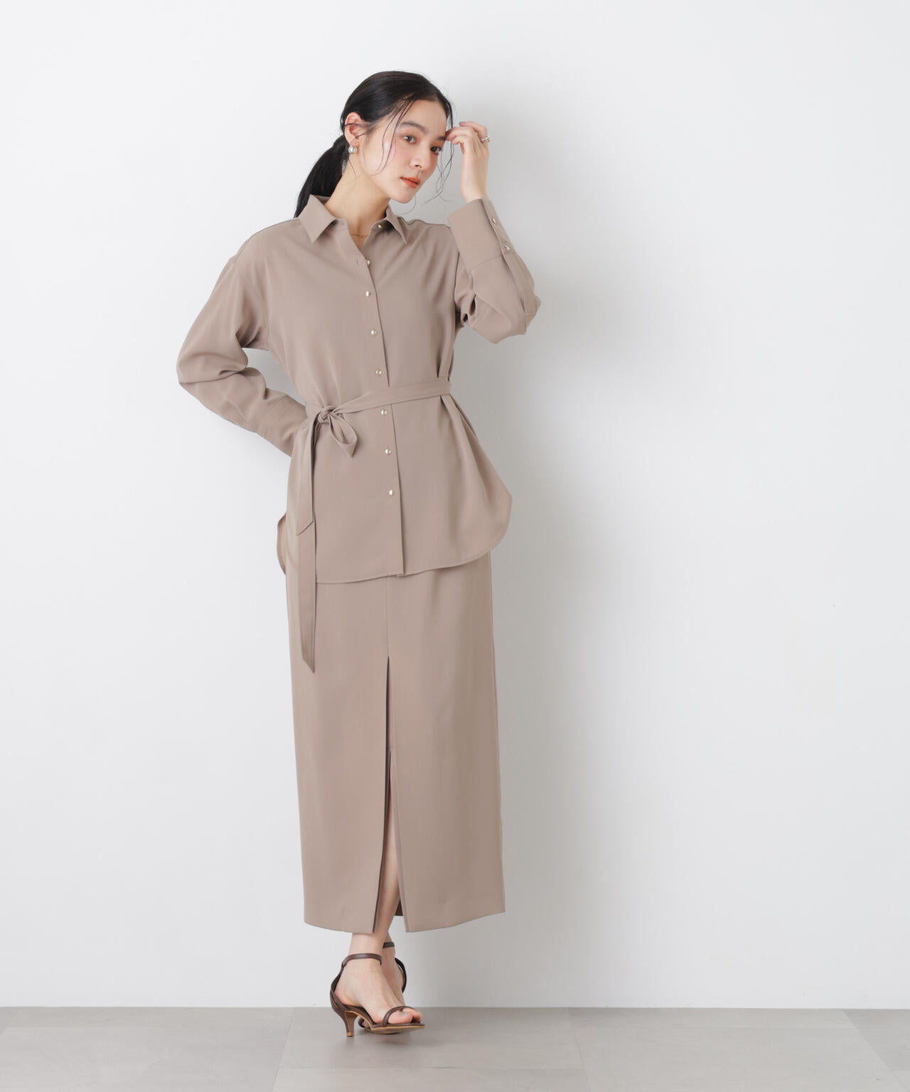 ハイツイストドライタックスリットロングスカート(セットアップ可)