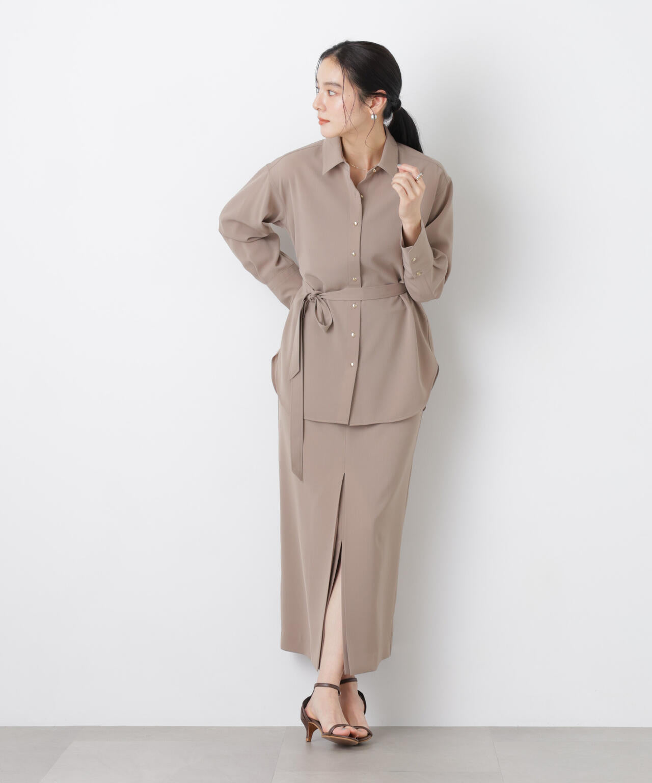 ハイツイストドライタックスリットロングスカート(セットアップ可)