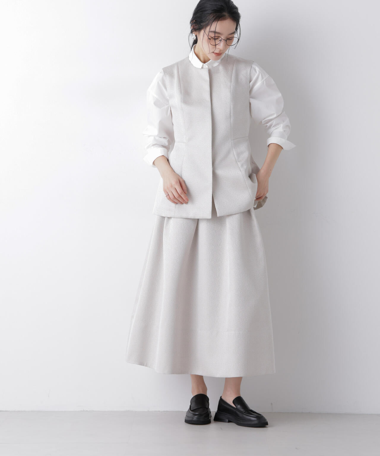 ジャガードボリュームタックスカート(セットアップ可)