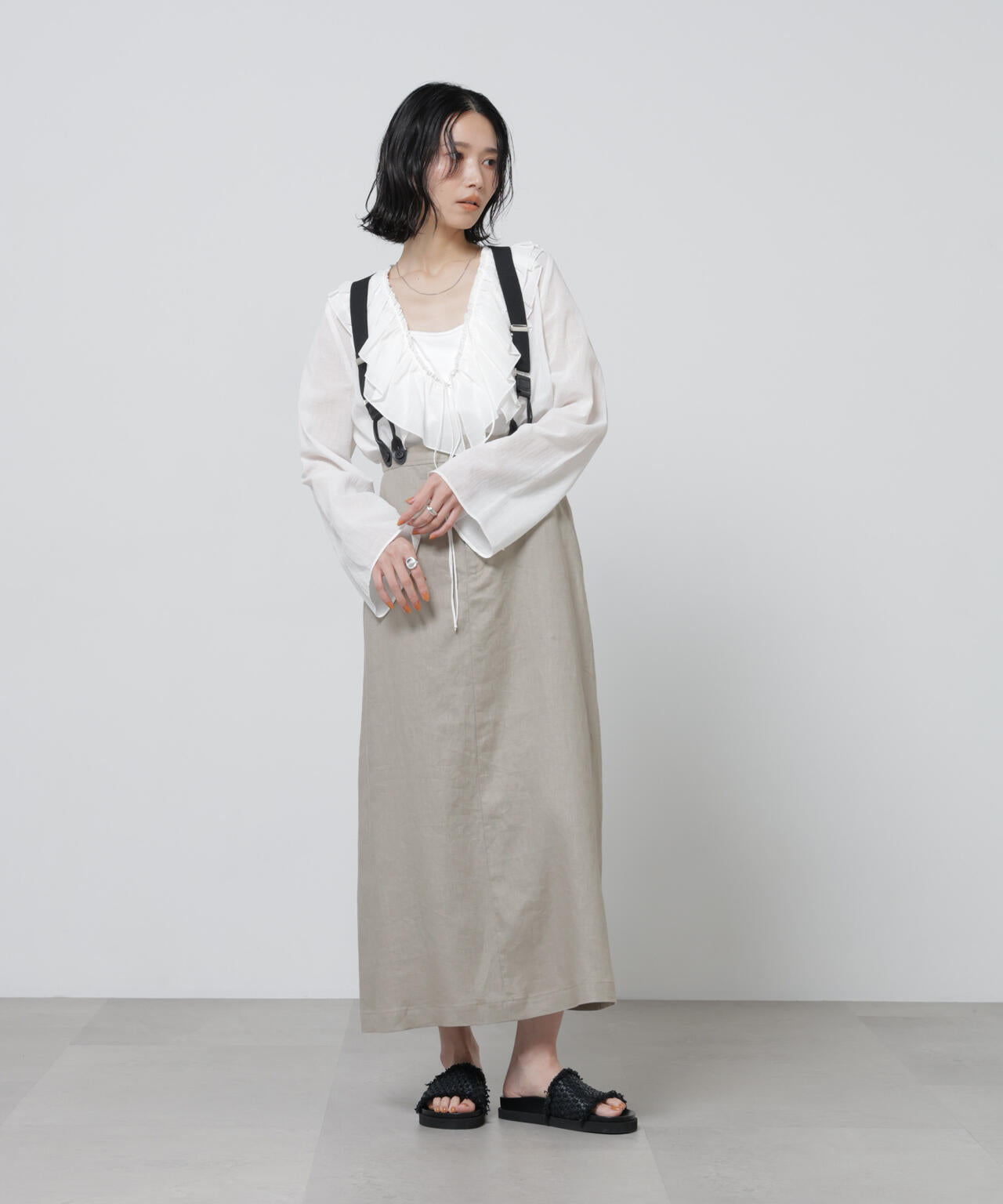 European Flax サスペンダー付きスカート(セットアップ可)