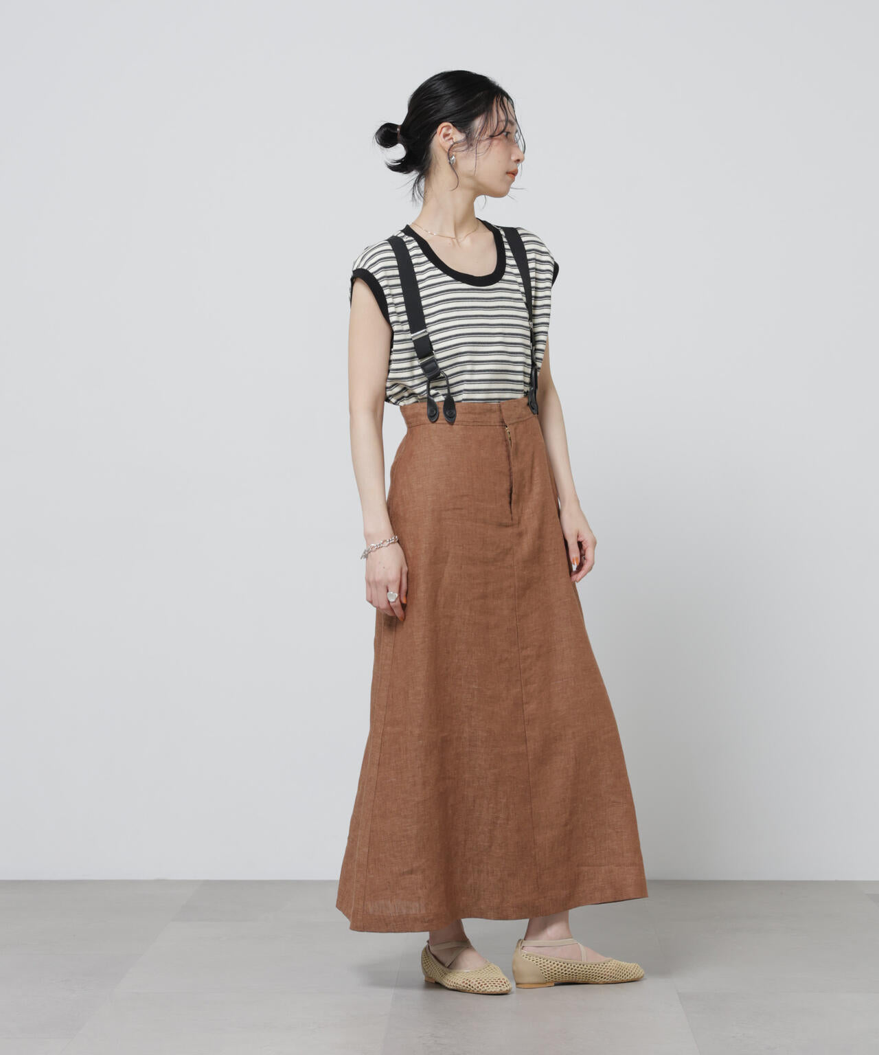 European Flax サスペンダー付きスカート(セットアップ可)