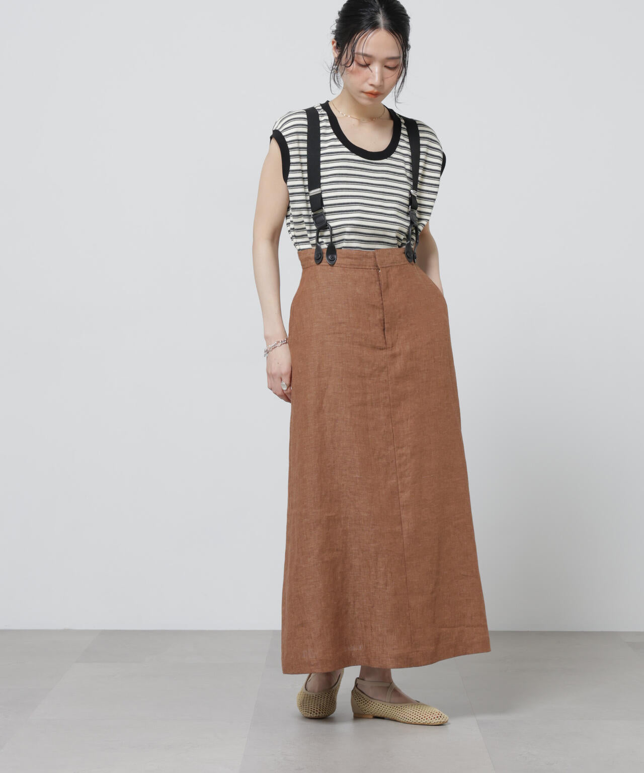 European Flax サスペンダー付きスカート(セットアップ可)