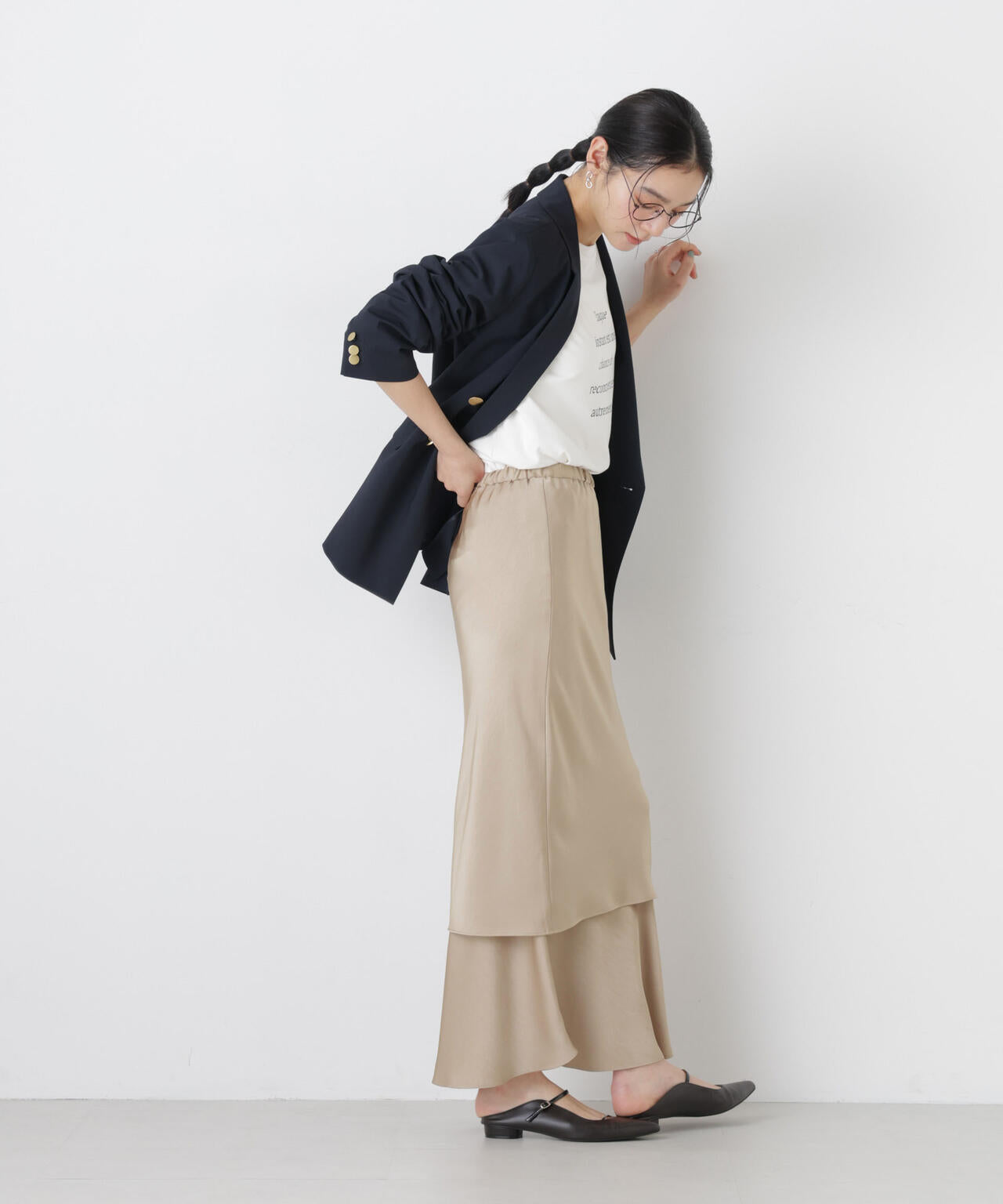 ダブルサテンレイヤードデザインスカート