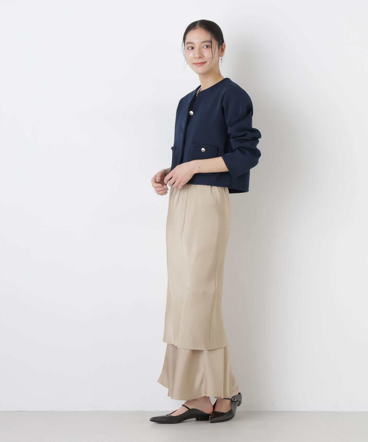 ダブルサテンレイヤードデザインスカート