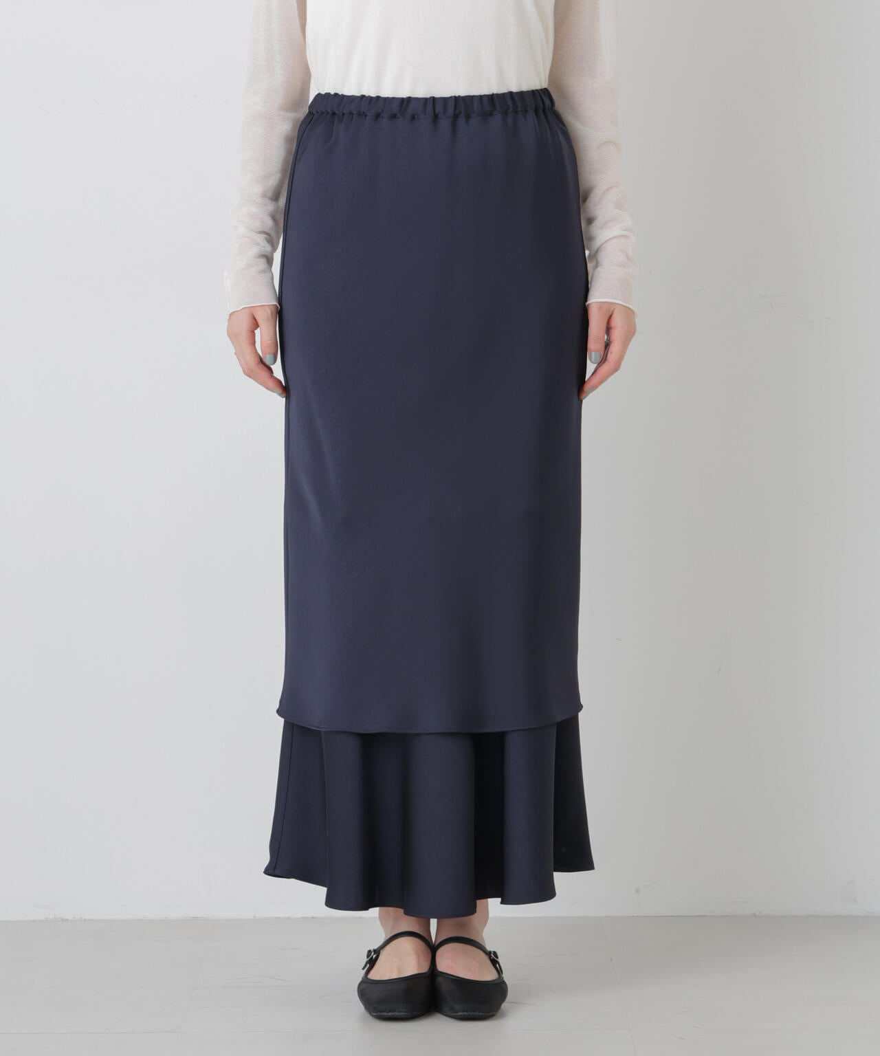 ダブルサテンレイヤードデザインスカート