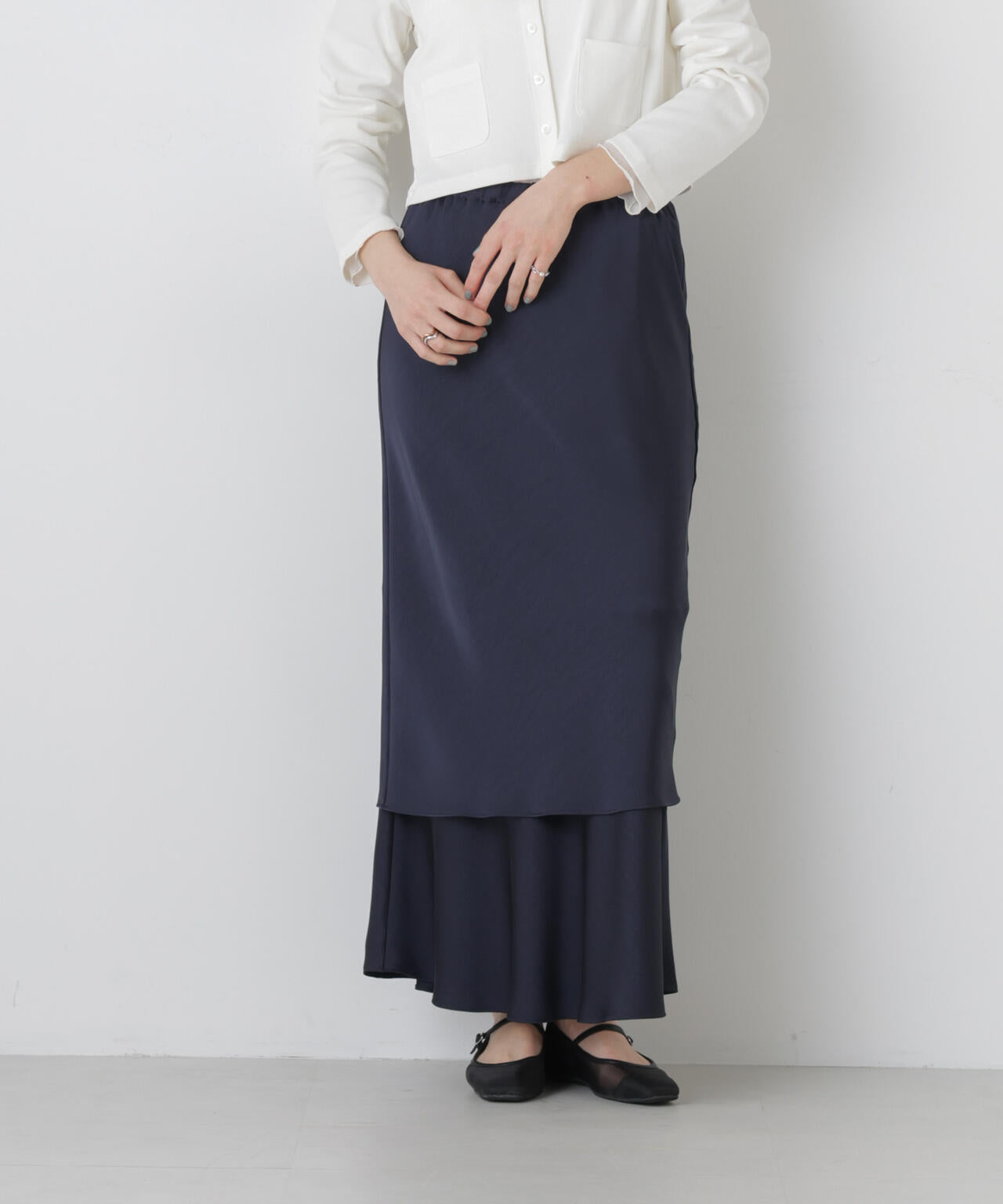 ダブルサテンレイヤードデザインスカート