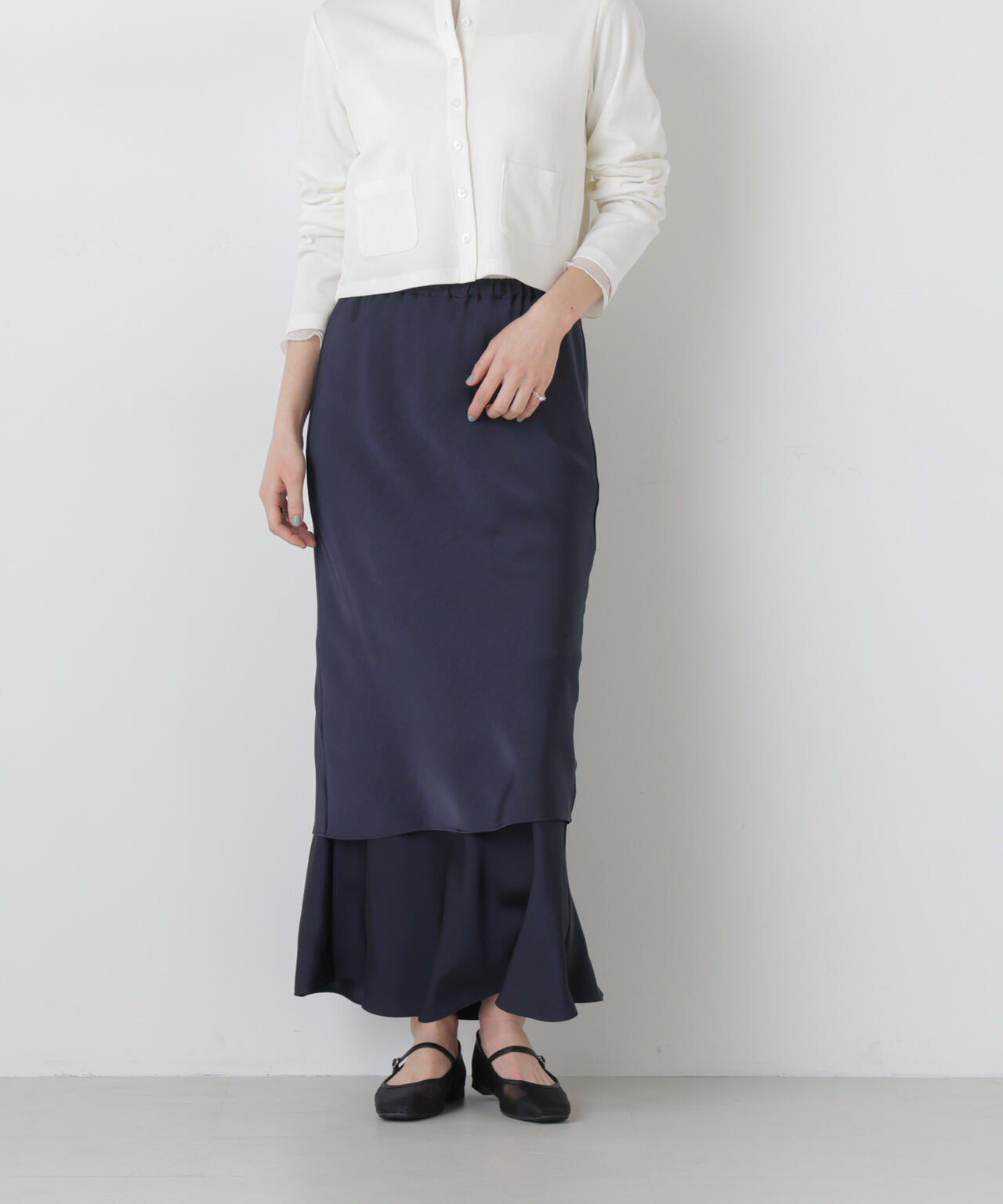 ダブルサテンレイヤードデザインスカート