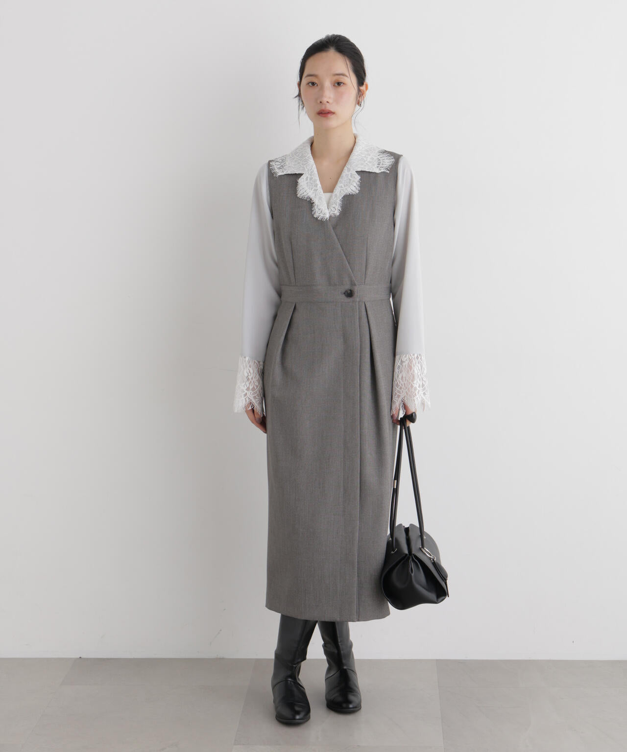 シャンブレーシャークスキンカシュクールワンピース
