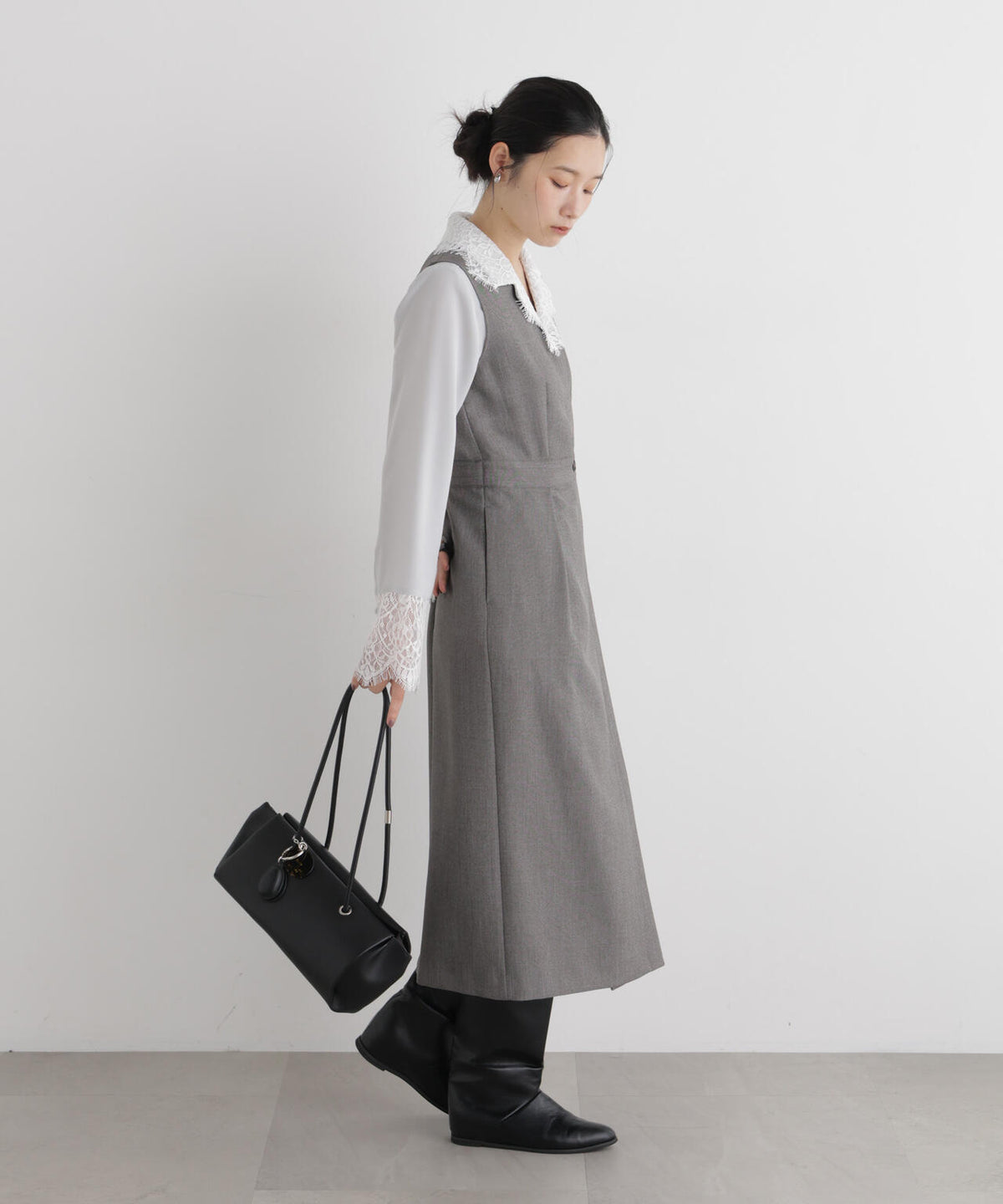 シャンブレーシャークスキンカシュクールワンピース