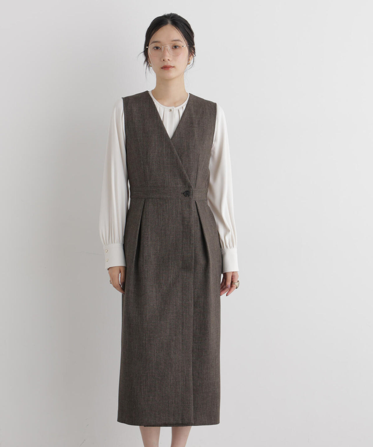シャンブレーシャークスキンカシュクールワンピース