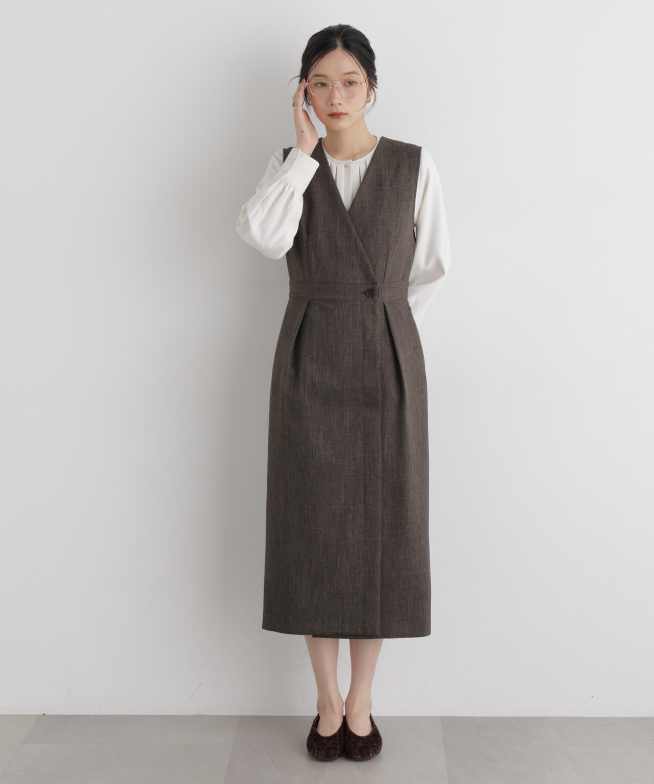 シャンブレーシャークスキンカシュクールワンピース