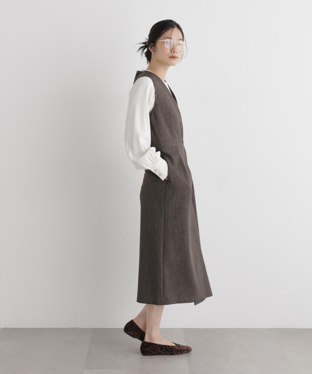 シャンブレーシャークスキンカシュクールワンピース