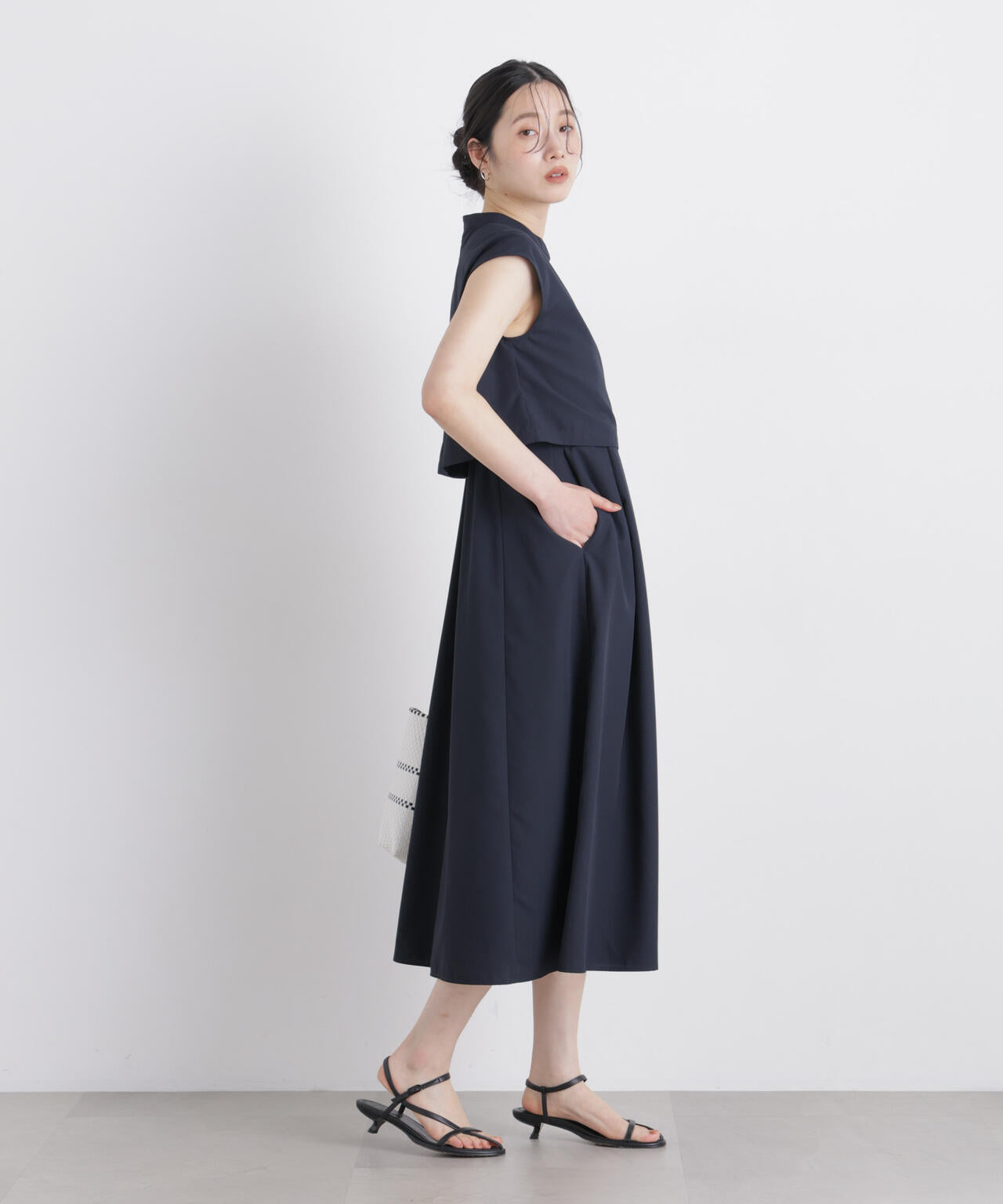 レイヤード風スタンドカラーシャツワンピース