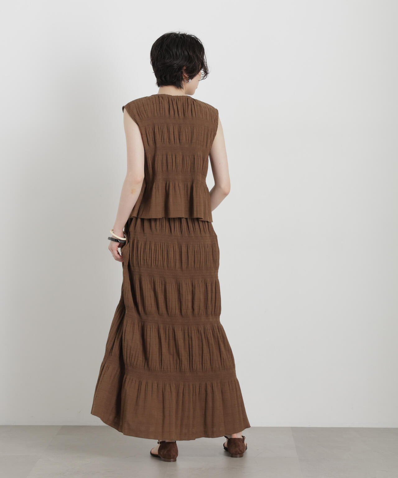 シャーリングプリーツフロントリボンブラウス(セットアップ可)