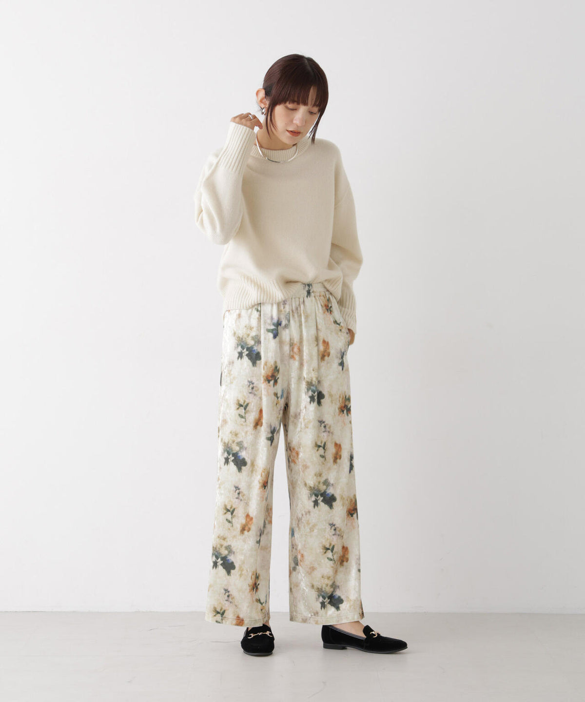 AQUAウールカシミヤクルーネックニットプルオーバー