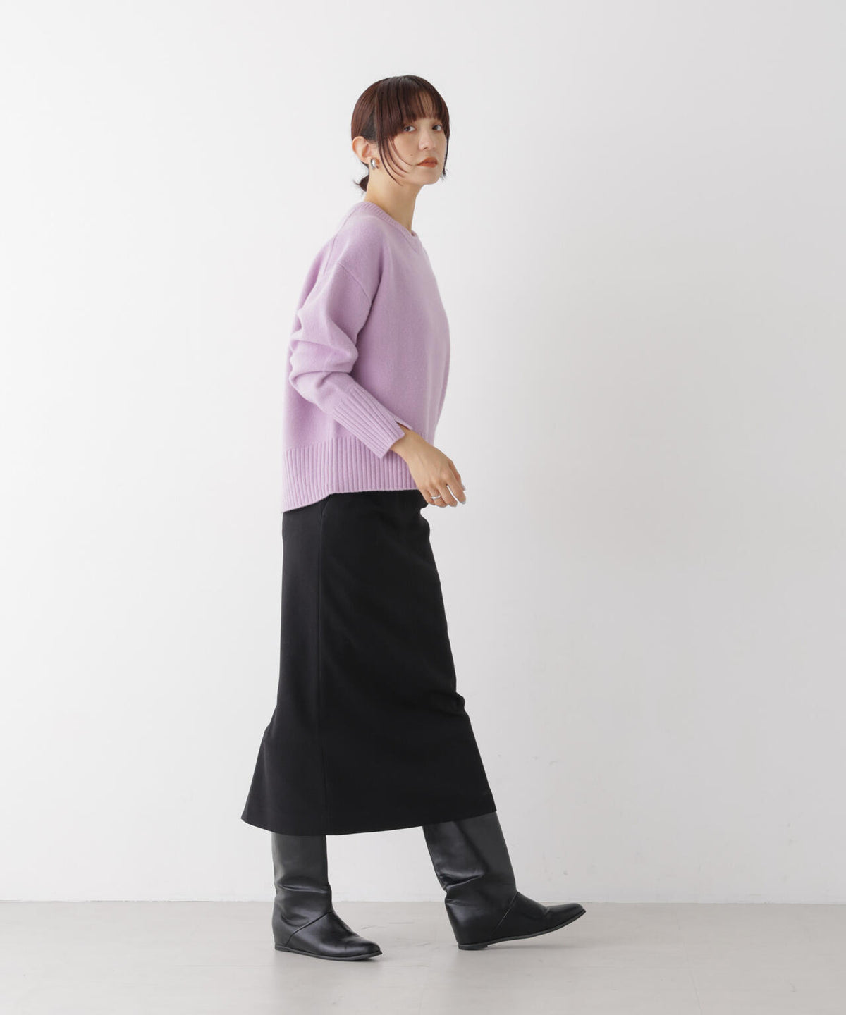 AQUAウールカシミヤクルーネックニットプルオーバー