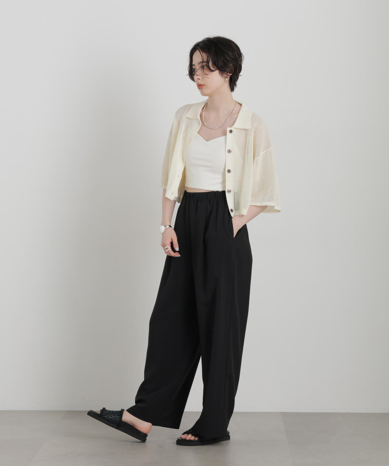 メッシュニットポロカーディガン