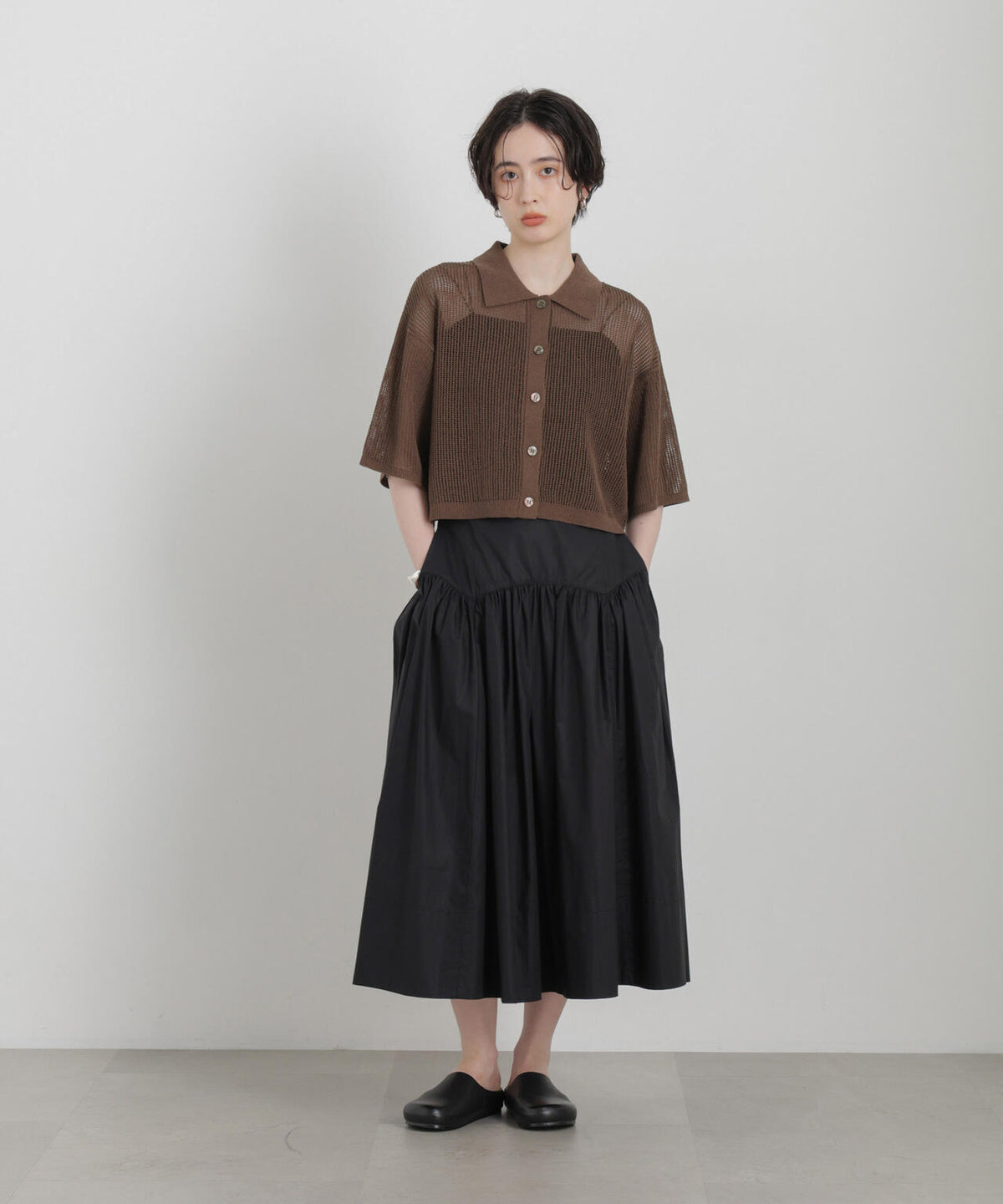 メッシュニットポロカーディガン