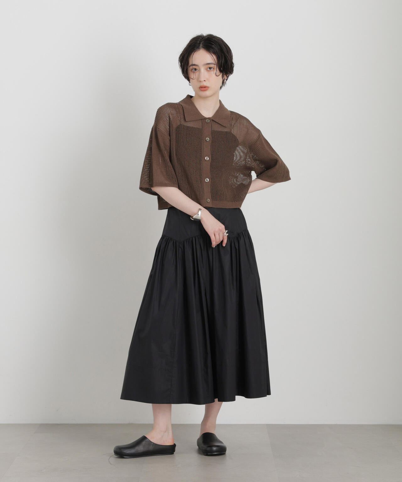 メッシュニットポロカーディガン
