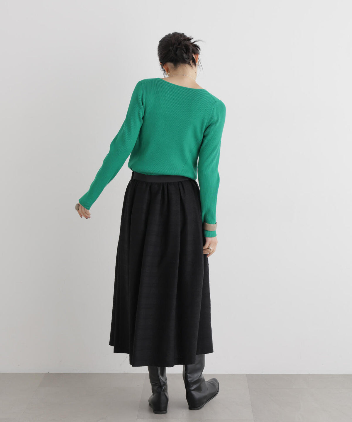 CICA&UVカット加工スクエアネックリブニット