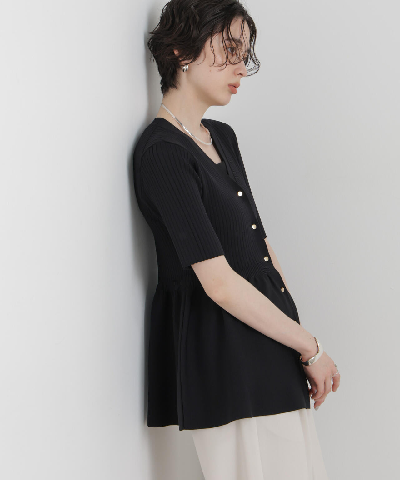 SUMMER VEIL KNIT ペプラムニットカーディガン