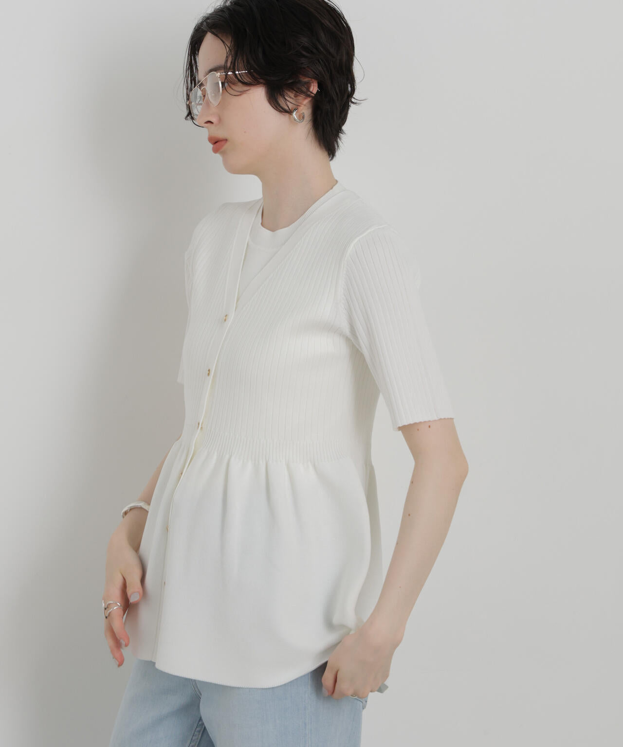 SUMMER VEIL KNIT ペプラムニットカーディガン