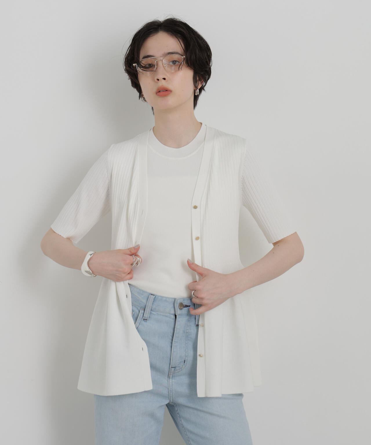 SUMMER VEIL KNIT ペプラムニットカーディガン
