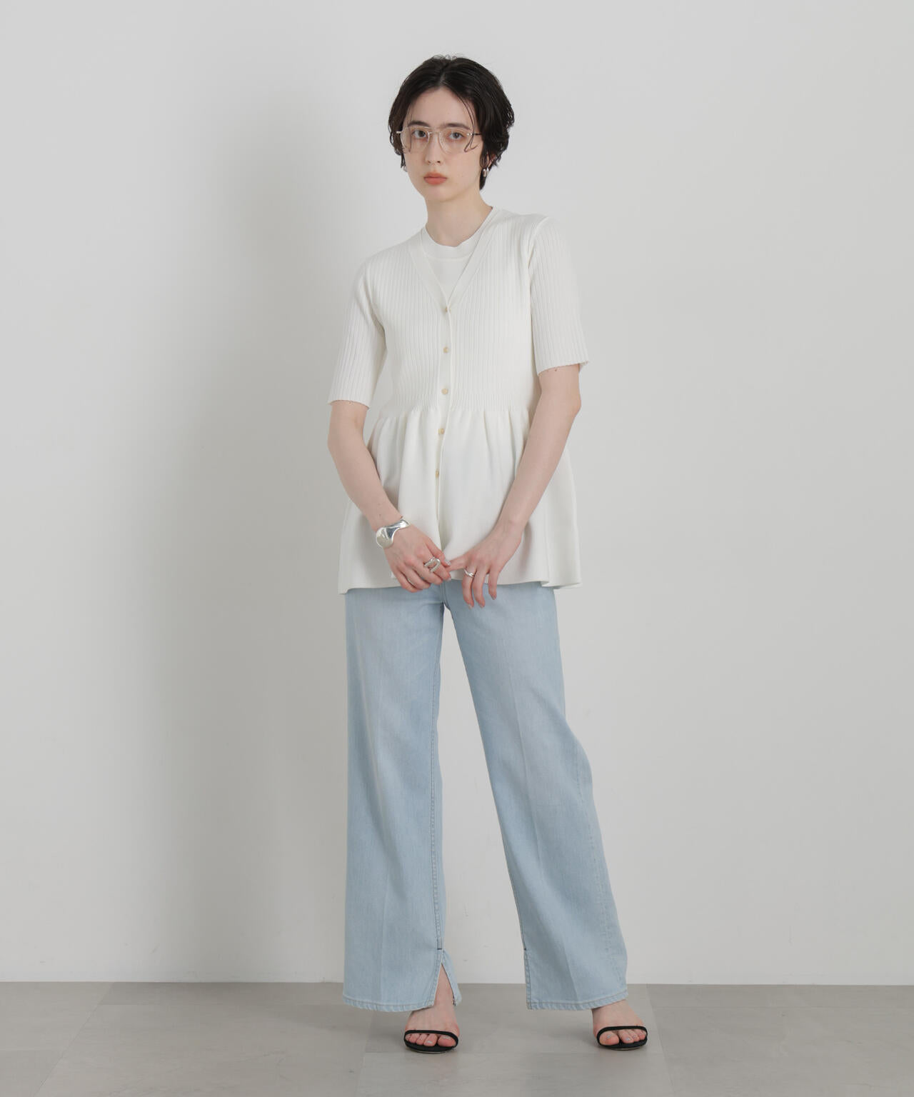 SUMMER VEIL KNIT ペプラムニットカーディガン